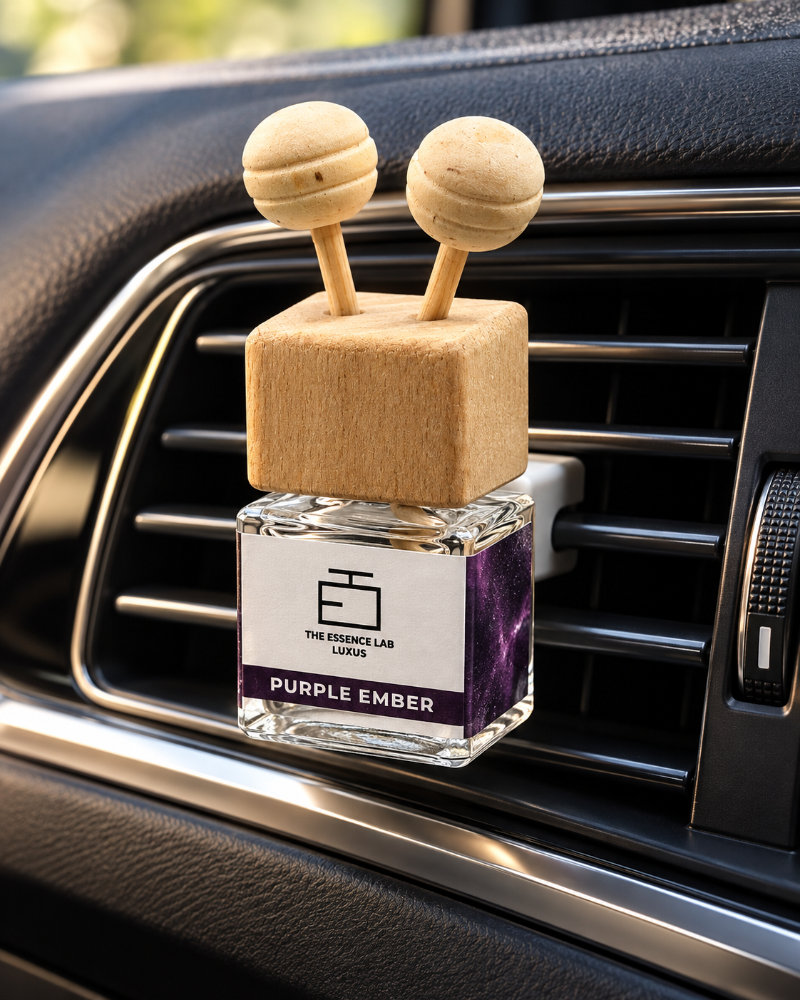 The Essence Lab Premium Car Perfume |14 ML | Purple Ember Fragrance Car Air Freshener | Natural Essential Fragrance Oils in Glass Bottle with Wooden Reed Sticks | Last upto 30 days